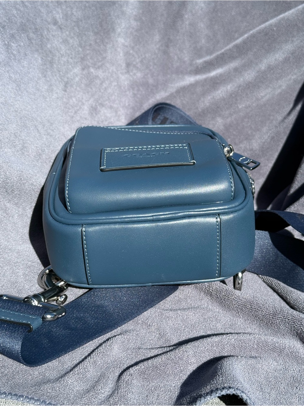 COACH Racer Sling Pack In Smooth Leather in Dark Denim Blue with Silver Hardware - Picture 2 of 14